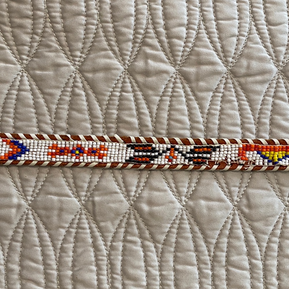 Vintage Beaded Brown Leather Belt - Picture 6 of 16